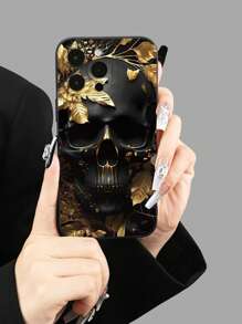 Skeleton 1pc Skull Leaf Print Fashionable Phone Case, Fits All Apple Models, Best Gift For Friends And Family