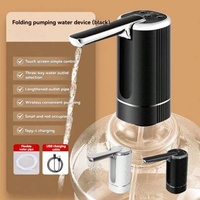 Mini bomba de agua eléctrica plegable y recargable por USB tipo C, dispensador de agua portátil con múltiples velocidades