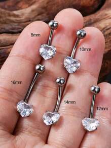 1pc 14G G23 Titanium Silver Heart CZ Belly Rings Curved Barbell Externally Threaded Belly Piercing Belly Jewelry Belly Button Ring Gift For Her 8mm 10mm 12mm 14mm 16mm