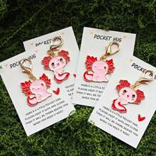 可爱的迷你蝾螈钥匙扣口袋拥抱卡，是送给动物爱好者的积极而幸运的小礼物，非常适合生日、婚礼、情人节、复活节、母亲节、父亲节，以及作为特殊的鼓励象征或励志珠宝。 - 彩色 - 查看 1