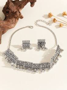 3pcs/Set Minimalist Jewelry Set Inspired By Bollywood Style, Pendant Necklace + Earrings, Suitable For Women To Wear Daily, Festival, Wedding & Party / Jewelry Gift - Multicolor - View 3