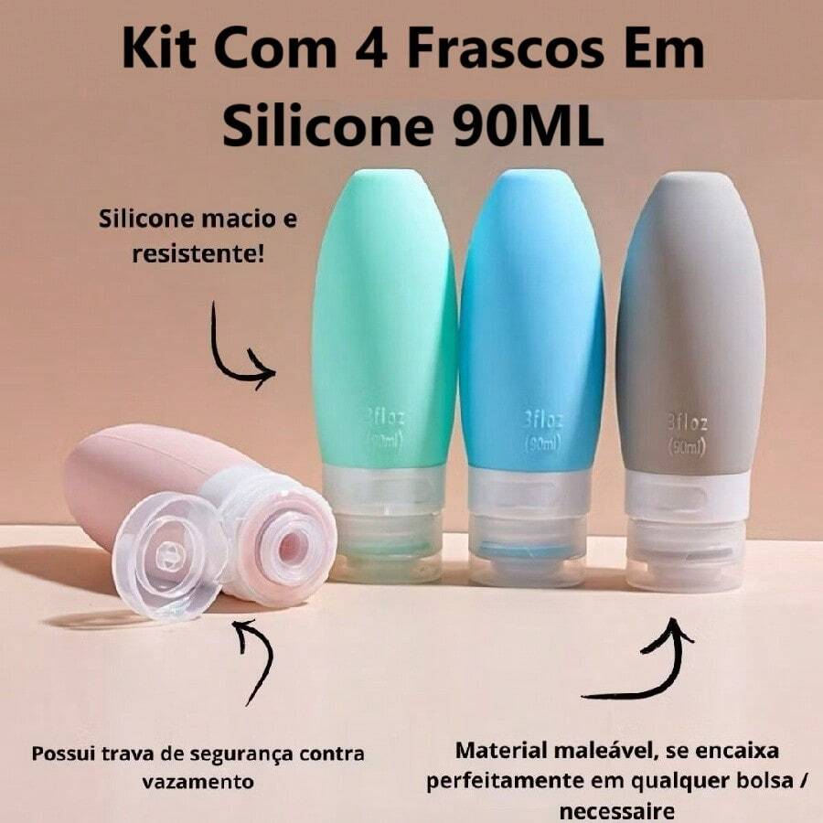 Kit 4 90ML Silicone Bottles With Transparent Case Useful For Travel Dispenser - 1 GÓI HÀNG - Xem 1