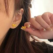 1 Pair Cute Bowknot Stainless Steel Stud Earrings, Suitable For Daily Wear For Girls