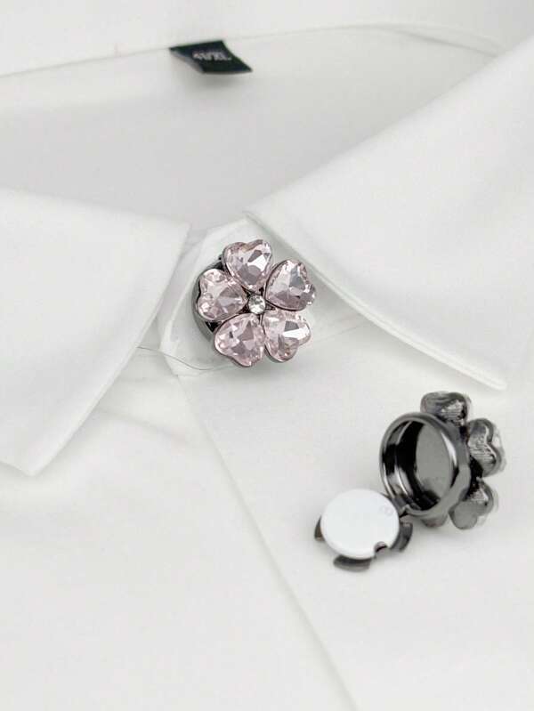 1pc Heart Crystal Gun Black Brass Base Cufflinks Sparkling Heart Pattern Perfect For Women's Elegant Everyday Looks