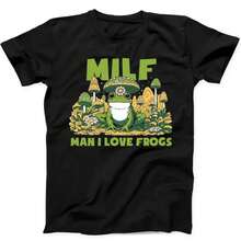 I Love Frogs MILF Mushrooms Cute Funny Gift Tee Black T Shirt. - 黑色 - 查看 1
