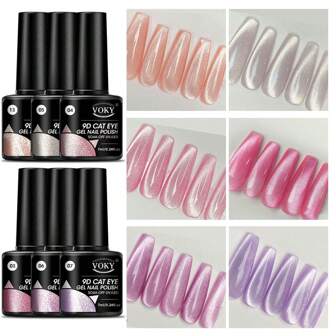 6件套水晶猫眼磁性凝胶指甲油套装，亮泽UV凝胶指甲油，闪亮水晶猫眼美甲凝胶