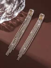 1 par de brincos de cristal com corrente e borla longa minimalistas para mulheres, disponíveis em ouro, prata e várias cores