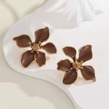 Pendientes de gota de aceite con diseño floral para mujeres, elegantes y minimalistas con acabado estético de alta gama