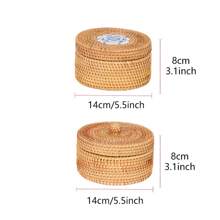 1pc 5.5*3.1 Inch Wicker Rattan Braided Round Storage Box For Snacks, Cosmetics, Jewelry, Dried Fruits, Desk Organizer