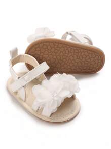 可爱女孩花卉 PU 鞋，带柔软橡胶外底，时尚婴儿夏季凉鞋 - 白色 - 查看 2