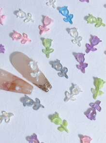 30 piezas de 6mm*10mm Decoraciones de uñas de resina, accesorios de uñas bonitos con diseño de flores de tulipán de lazo iridiscente