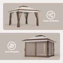 Outdoor Gazebo Canopy, Tent Push And Push Convenient, Easy To Carry, With Wind And Rainproof, Anti-Mosquito Ventilation And Breathable Function, Designed With Anti-Tilting Device - 米色 - 查看 2