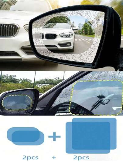 4 Stücke/Set 2 Stücke Rückspiegel + 2 Seitenfenster Regenschutzfolie, Rückspiegel Regenschutzband