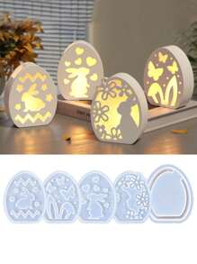 5pcs Silicone Resin Casting Molds Set, Easter Bunny, Easter Egg, Easter Candlestick Mold, For DIY Crafts, DIY Crystal Glue Plaster Cement Easter Mold,Miniature Asymmetric Hot Air Balloon Plaster Molds For Creative Concrete, Resin, Home Decor Making Kit Gifts Birthday Graduation