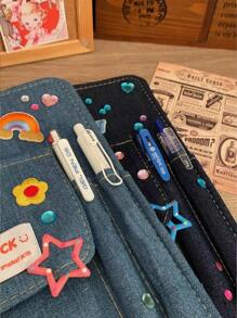 Cuaderno coreano retro de mezclilla con 4 cuadrículas, páginas interiores reemplazables DIY, cuaderno estudiantil lindo de dibujos animados, tarjetas pequeñas, útiles escolares, de vuelta a la escuela - Ver 3