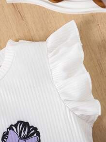 3pcs/Set Girls Cap Sleeve Top + Ribbed Pattern Top + Casual Shorts Outfit With Belt