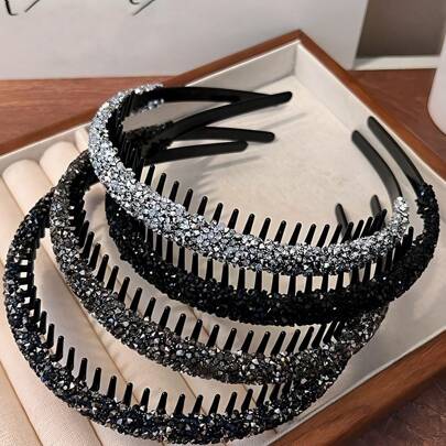 4件套时尚水晶发箍，女士防滑发圈梳子水晶发箍闪亮水钻发饰，发箍，发绳