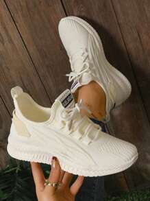 Women's Comfortable Breathable Fashion Versatile Casual Sneakers, Lightweight Anti-Slip Round Toe Hiking & Running Shoes - Beige - View 3