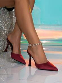 Black High Heel Shoes, Fashionable Sexy Nightclub Lady Runway Party Women's Closed Toe High Heel Shoes, Slingback Mule Shoes, Satin Slide Sandals With Backstrap