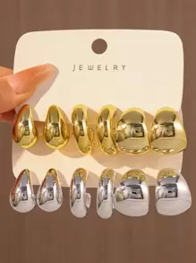 Set de 6-12 pares de pendientes de aro grande y gota de agua, pendientes de moda exagerados para mujer - Multicolor - Ver 6