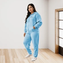 Plus Drop Shoulder Drawstring Hoodie & Sweatpants - Blue - View 1