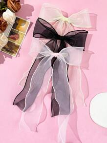 1pc Women's Fashionable & Graceful Casual Spring/Summer Sweet Girly Style Solid Color Mesh Bow Ribbon Hair Clip, Alloy Spring Clamp, Suitable For Daily Wear, Travel, Photo Shoot, Any Occasions, A Great Gift For Best Friends