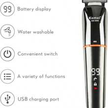 Kemei KM-5898 Men's Electric Shaver, With LCD Display, 11-In-1 Professional Grooming Kit, Cordless Grooming Set, Turbo Boost High-Speed Precision Blades, Washable Grooming Tool, Gift For Men - Multicolor - View 7