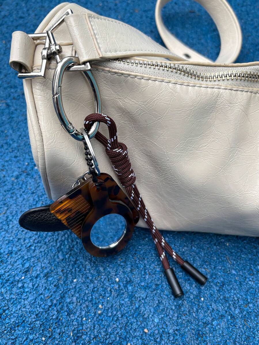 1个创意花朵造型镜子钥匙扣，时尚包包挂饰，可爱别致的吊坠，节日和生日礼物 - 咖啡 - 查看 1