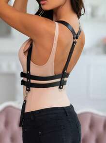 1pc Women's Black PU Leather Belt, Minimalist Fashion Double-Layer Body Cincher, Adjustable Gothic Waist Belt, Stylish Punk Belt, Fashionable Accessory