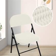 Folding Dining Chair Seat And Back Cover Set Solid Color Jacquard Stretch Chair Slipcover Home Decoration - White - View 3