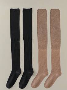 1 o 2 pares de calcetines hasta la rodilla para damas, calcetines gruesos blancos, calcetines largos hasta el muslo de color sólido a juego para botas