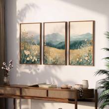 Bộ 3 bức tranh phong cảnh đồng quê Boho Mountain Daisy Wildflower không khung trang trí nhà nông thôn thẩm mỹ Tranh in vải canvas tối giản cho ký túc xá, căn hộ, phòng khách, phòng ngủ, trang trí nhà hiện đại - Nhiều màu - Xem 3