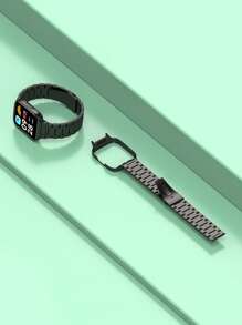 1pc Solid Color Casual 3-Faux Pearl Stainless Steel Frame + Strap Combo Metal Smart Watch Band Compatible With Redmi Watch 3 Active