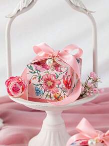 10pcs Hand Drawn Plant Flower Candy Box, Wedding Candy Box, Accompanying Gift Box, Wedding Candy Bag - Pink - View 2