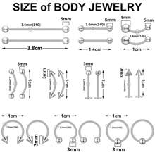 Set de 32 piezas de herramientas para perforación corporal que incluye 1 pinza para perforar, 10 agujas de perforación de acero inoxidable y 20 joyas de perforación para oreja, labio, ombligo y lengua - Plateado - Ver 2