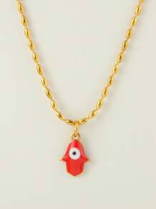 1pc Stylish Collarbone Chain Necklace With Devil's Eye & Palm Pendant, New Fashion Jewelry For Women, Suitable For Daily Wear, Festivals And Gifts