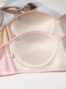 2 piezas Sostén bandeau con ribetes de unicolor y push-up, cómodo con tirantes desmontables para adolescentes