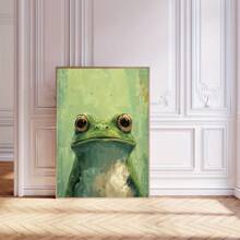 1 Pc Canvas Painting, A Bright And Fashionable Green Frog, Wooden Framed Art,High Quality ,Thickness 2.25cm/1inch  Wall Art Prints Poster Direct Hanging Decor For Home Gifts,Living Room, Bathroom, Bedroom, Kitchen,Bar,Office - 彩色 - 查看 3