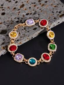 Pulsera de cadena de cristal multicolor elegante y minimalista vintage, joyería casual y encantadora de moda para hombres, accesorio de fiesta para todos los días - Pulsera geométrica de diamantes de imitación - Ver 9
