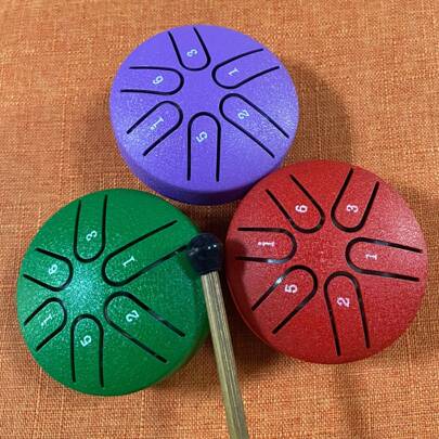 3英寸六音钢舌鼓，空灵之鼓，钢手鼓，打击乐器，音乐会打击乐器，迷你铁鼓，小型手钹，包含鼓槌和乐谱，适合初学者，易于学习，是送给音乐爱好者的礼物，可用于音乐启迪、露营、冥想或瑜伽，音色清晰，令人放松。