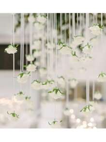20 Pieces Each Wedding Decoration Hanging White Roses, Rose Waterfall Set With 10 White Roses + 10 Rolls Of 500cm Ribbon For DIY Wedding Decorations, Bridal Showers, Wedding Bouquets, Table Decorations, And Ceiling Decorations, Bridal Gift Party Birthday Supplies