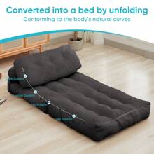 Folding Sofa Bed, Convertible Sleeper Chair With Pillow & Back Support, Portable Fold Out Chair Bed, Comfy Floor Sofa Lounge, Lazy Sofa For Dorm/Living Room/Office/Apartment - 深灰色 - 查看 9