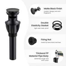 Bathroom Sink Drain, Pop Up Drain Stopper With Overflow, Lavatory Vanity Vessel Sink Drain Assembly, Matte Black