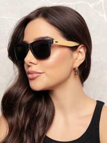 SQUARE SUNGLASSES FOR MEN AND WOMEN, SPRING-LOADED BAMBOO IMITATION, UV400 LENS - W-1 LENTE POLARIZADO - 查看 2