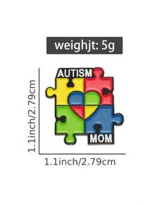 1 Pc," Mom" Enamel Pin Rainbow Puzzle Pieces Badge Jewelry Mother Autistic Awareness Pin For Clothes Bag Charm School