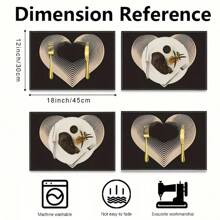 1/2/4/6/8 Manteles individuales negros simples de 12*18 pulgadas de lino rectangular con diseño de corazón, decoración para aniversario, mantel romántico de amor, decoración para festividades, boda, fiesta, cocina y comedor
