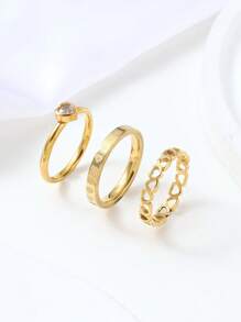 3 Peças Conjunto de Anéis de Casal Minimalistas de Aço Inoxidável com Coração Oco Diamante, Adequado para Uso Diário de Homens e Mulheres, Presente para Festival e Data