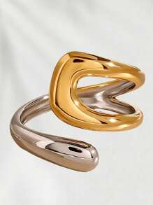 1 件时尚独特小众多功能高品质不锈钢撞色开口戒指，钛钢手指配饰适合任何场合，完美的节日礼物