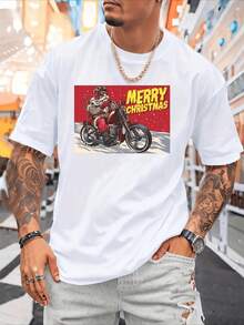Camiseta Estampado Gráfico "Motociclista vintage de Papá Noel en una chopper V2" - Camiseta Ligera De Cuello Redondo Para Hombre Con Estampado, Top Casual De Verano En Negro, Diseño Gráfico Blanco, Tejido De Poliéster Cómodo Para Atuendo Casual, Ropa De Playa | Cuello Redondo Casual | Camiseta Ligera, Camisa De Playa Tejido Transpirable 220g Algodón Pesado