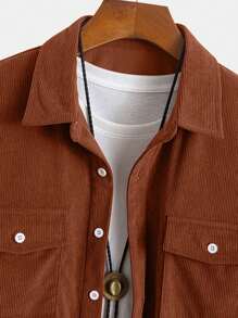 Men's Casual Solid Color Short Sleeve Corduroy Shirt - Brown - View 5